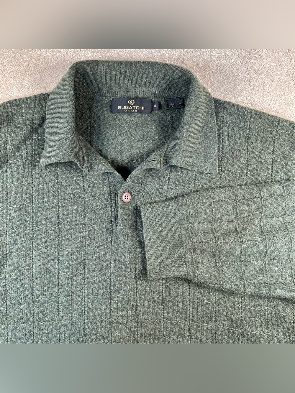 Bugatchi Uomo Cashmere Sweater Green Collared Soft Casual Men's XL